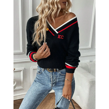 KC Black and Red V-Neck Sweater, Kansas City Apparel