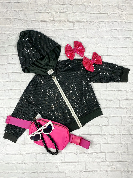 Girls Sequin Jacket - Black Bling