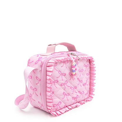 Bow Printed Ruffle Quilted Lunch Bag