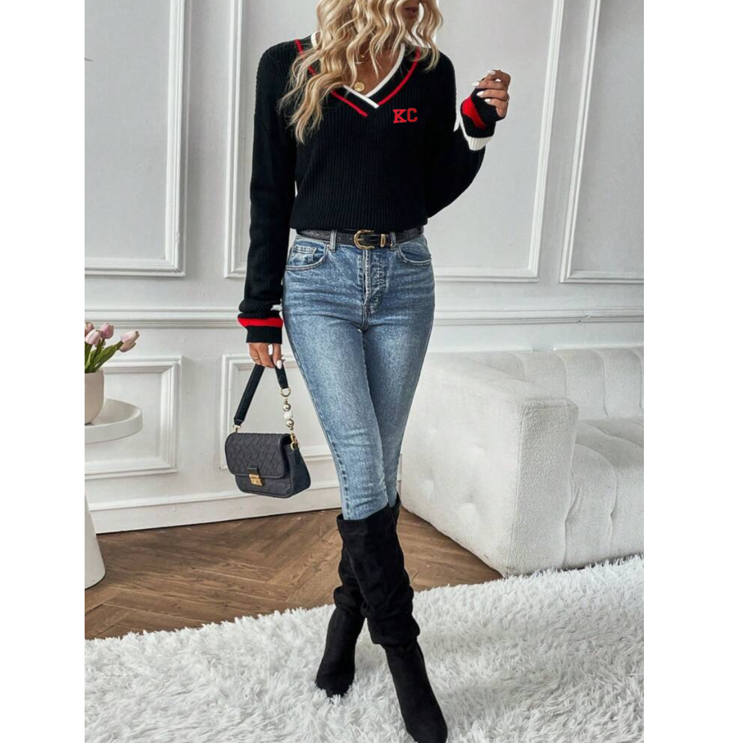 KC Black and Red V-Neck Sweater, Kansas City Apparel