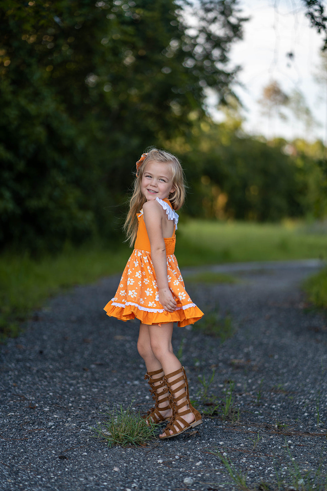 Lena Dress Set -Pup Friends Orange - Sizes 2,3,8