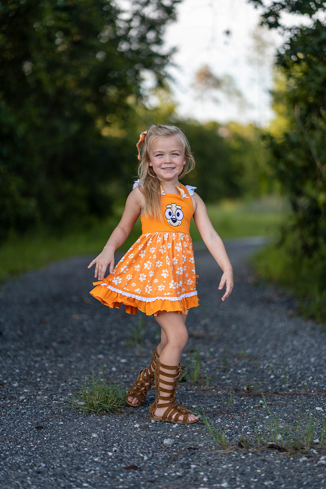 Lena Dress Set -Pup Friends Orange - Sizes 2,3,8