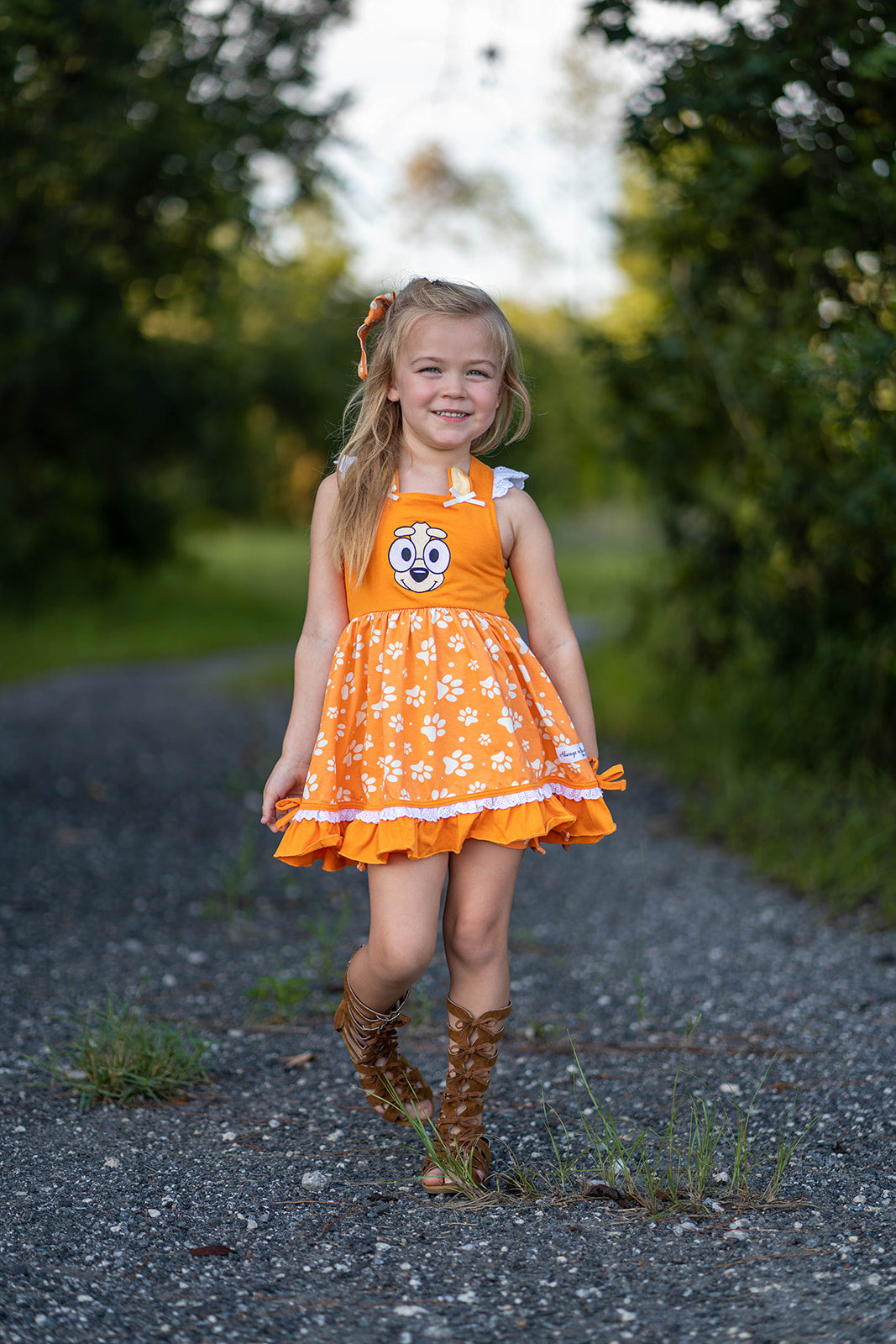 Lena Dress Set -Pup Friends Orange - Sizes 2,3,8