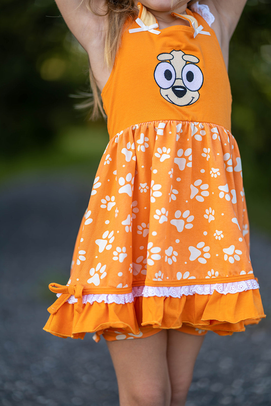 Lena Dress Set -Pup Friends Orange - Sizes 2,3,8