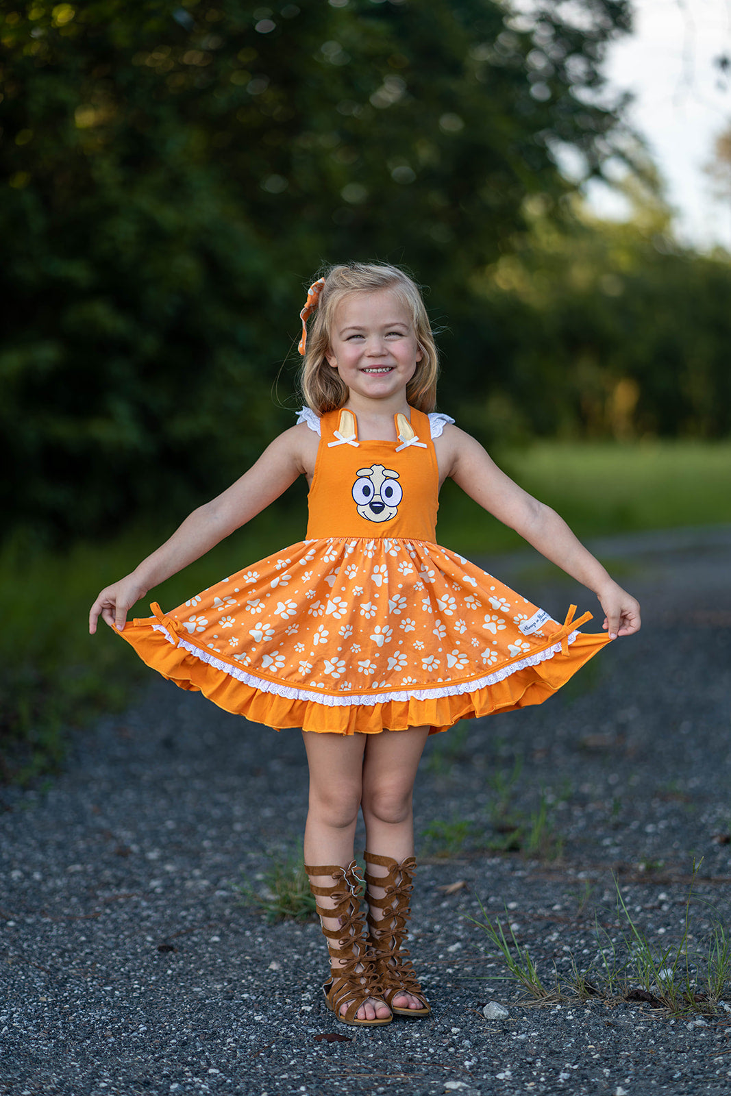 Lena Dress Set -Pup Friends Orange - Sizes 2,3,8