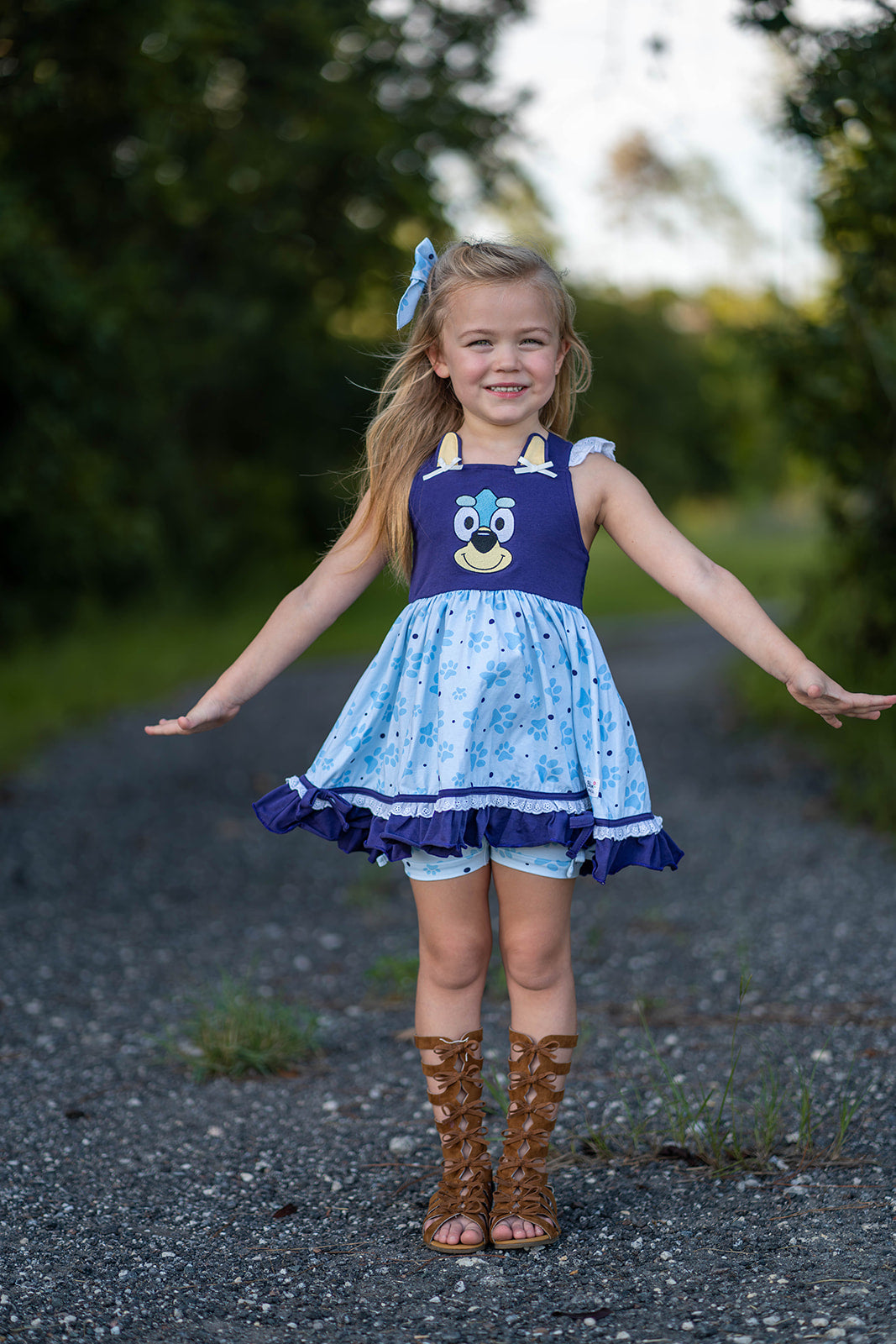 Lena Dress Set -Pup Friends Blue - Size 12m & 18m