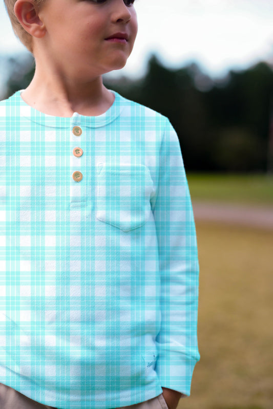 Boys Henley - Green Plaid