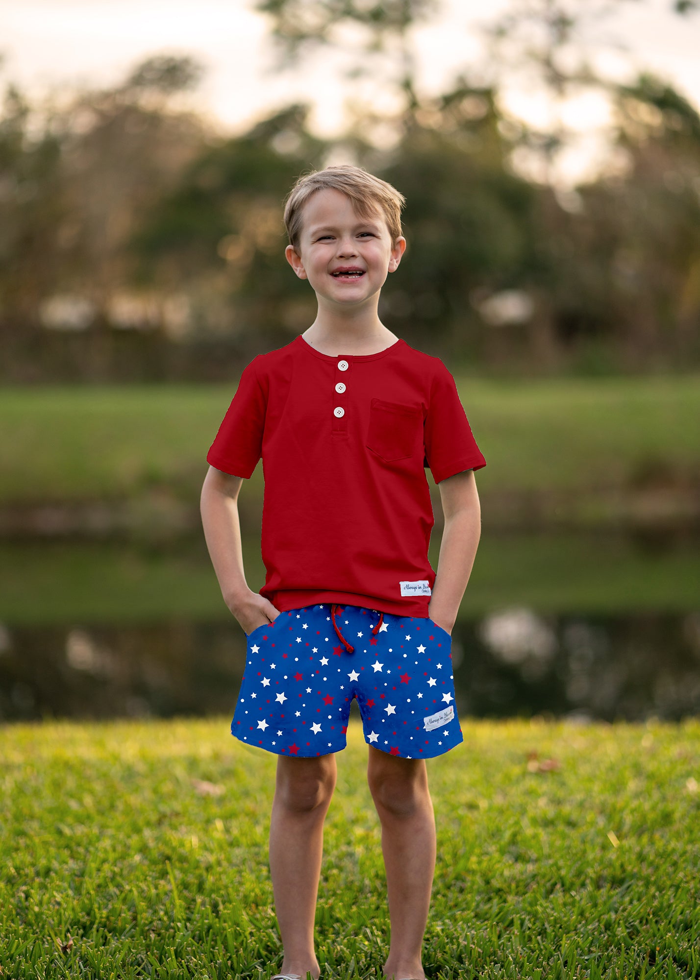 Boys Henley - Patriotic Red