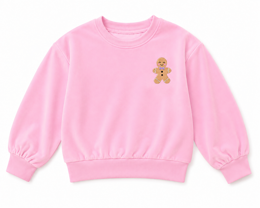 Girls Velour Sweatshirt -  Pink Gingerbread