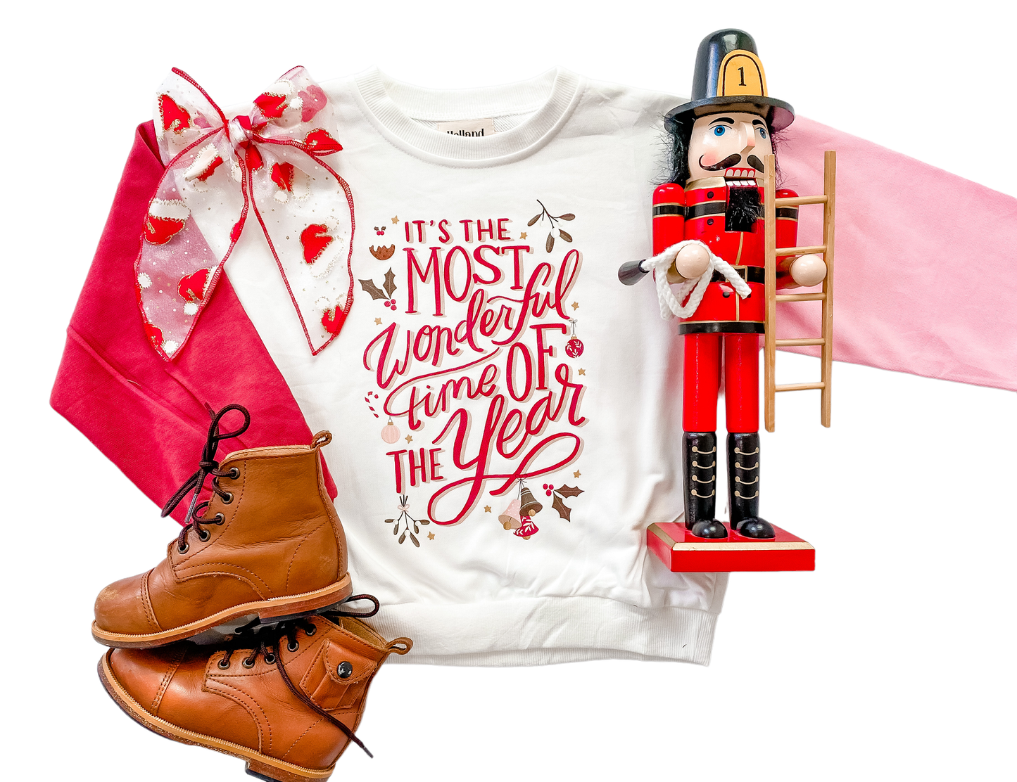 Most Wonderful Time of The Year  | Girls Christmas Color Block Sweatshirt