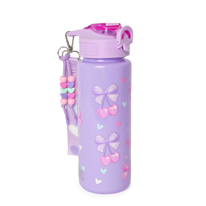 Cherry Bow Printed Plastic Water Bottle with Wristlet