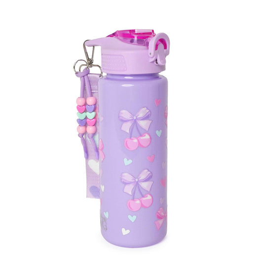Cherry Bow Printed Plastic Water Bottle with Wristlet
