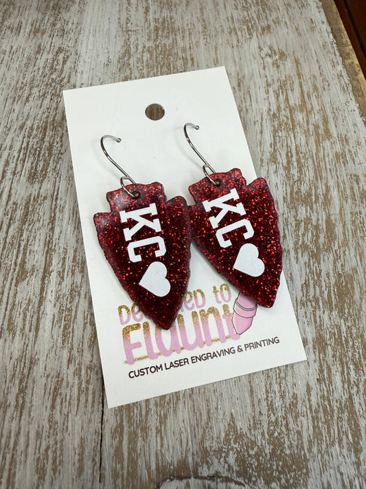 UV Printed KC Heart Acrylic Dangle Earrrings