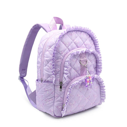 Bow Printed Ruffle Quilted Large Backpack