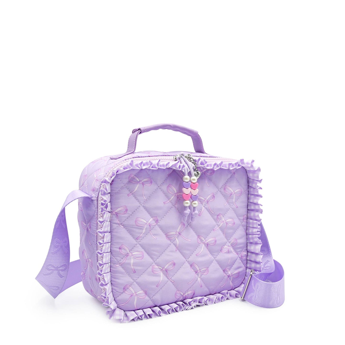 Bow Printed Ruffle Quilted Lunch Bag