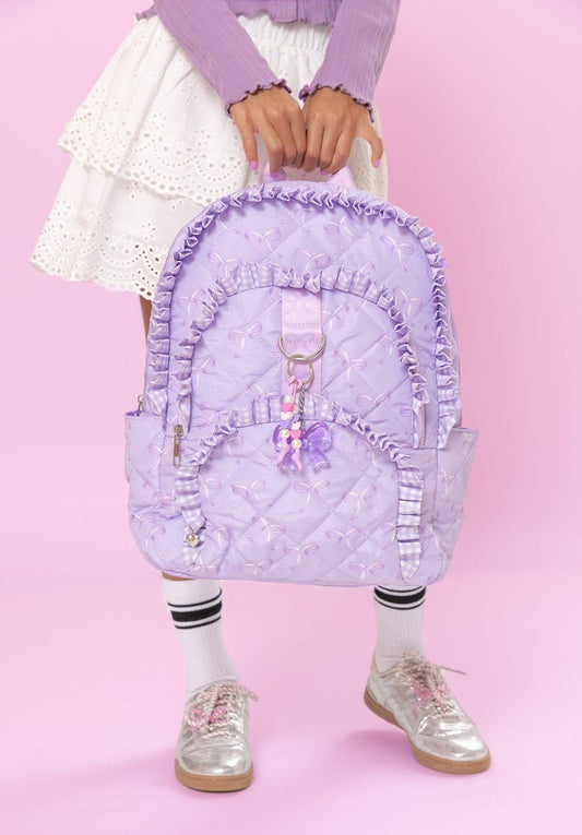 Bow Printed Ruffle Quilted Large Backpack