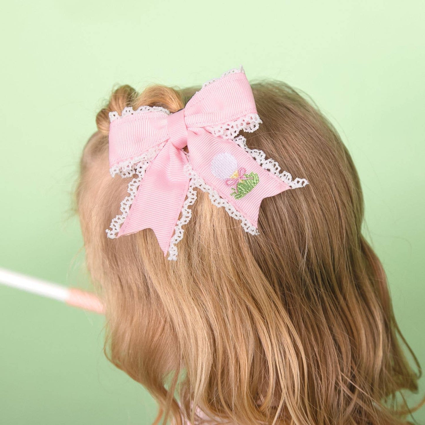 Golf Tee Embroidered Lace Bow Clip - Kids Hair Bows