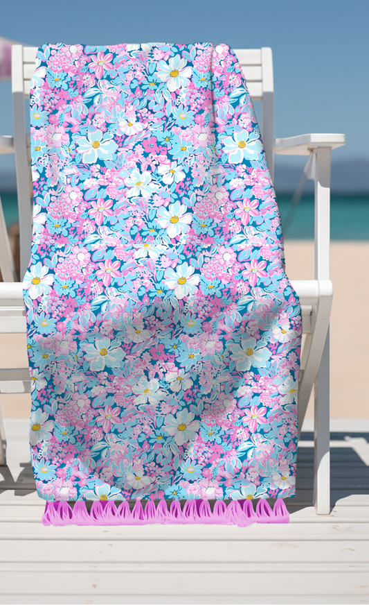 Summer In Bloom Cotton Fringe Towel - Preppy Summer Floral