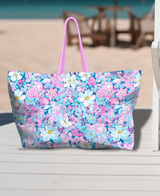 Canvas Weekender Tote Bag - Preppy Summer Floral