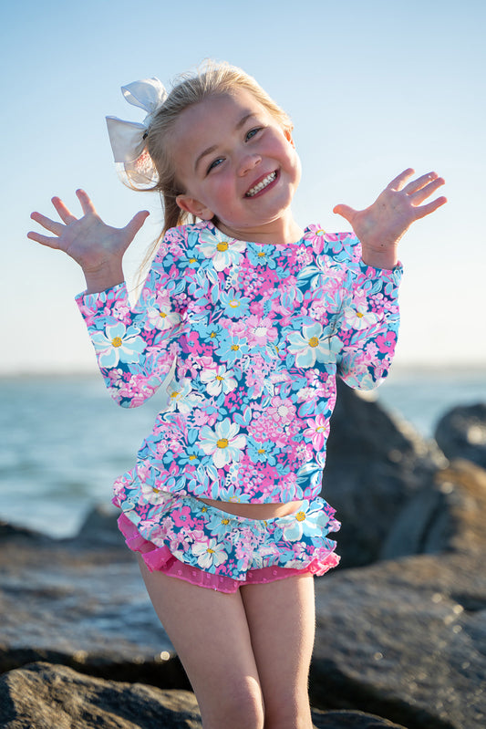 Girls Rashguard - Preppy Summer Floral