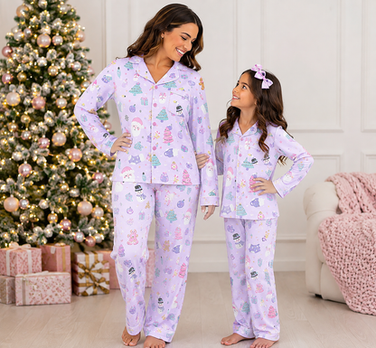Womens Cozy Button Down Set - Pretty Pastel Christmas