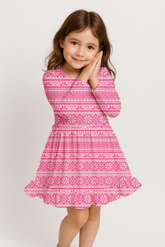Luxe Ribbed Knit Twirl Dress -Peppermint Pink