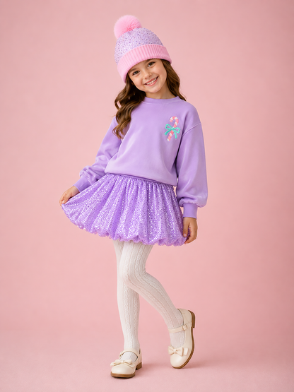 Girls Velour Sweatshirt -  Purple Candycane