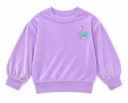 Girls Velour Sweatshirt -  Purple Candycane